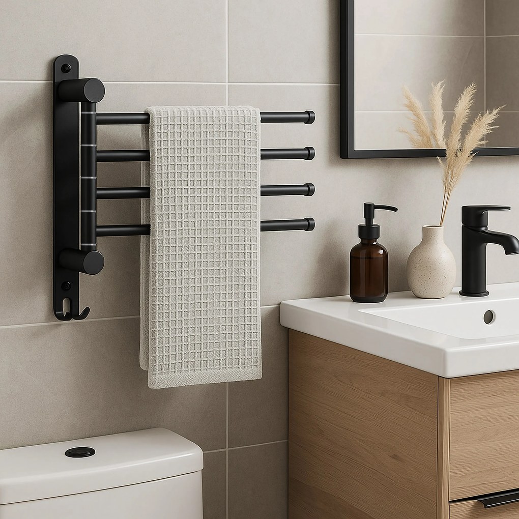 Kúpeľňový vešiak na uteráky CETRI čierny