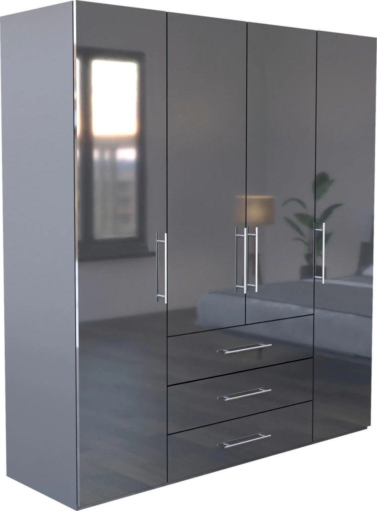 XXXLutz ŠATNÍKOVÁ SKRIŇA, antracitová, antracitová s vysokým leskom, 196/219/59 cm P & B - Skrine - 000885000405