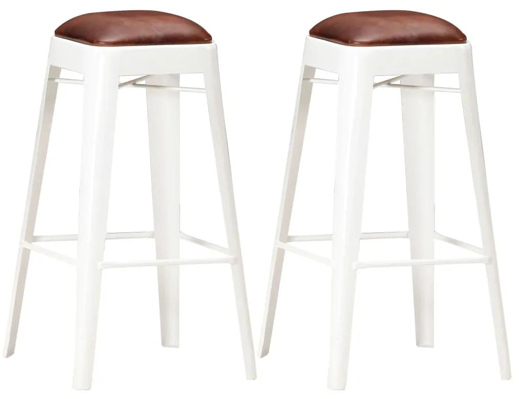 vidaXL Barové stoličky 2 ks, biele, pravá koža