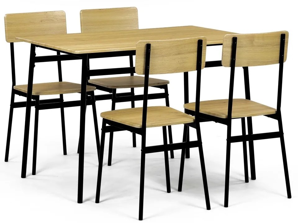 Jedálenský set Industrial so 4 stoličkami, 110 x70 x 76 cm, divoký dub