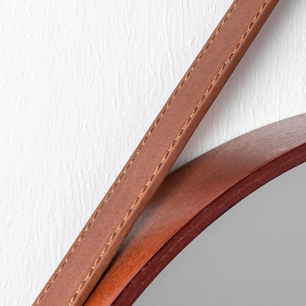 Okrúhle zrkadlo Loft 59 cm drevené hnedé
