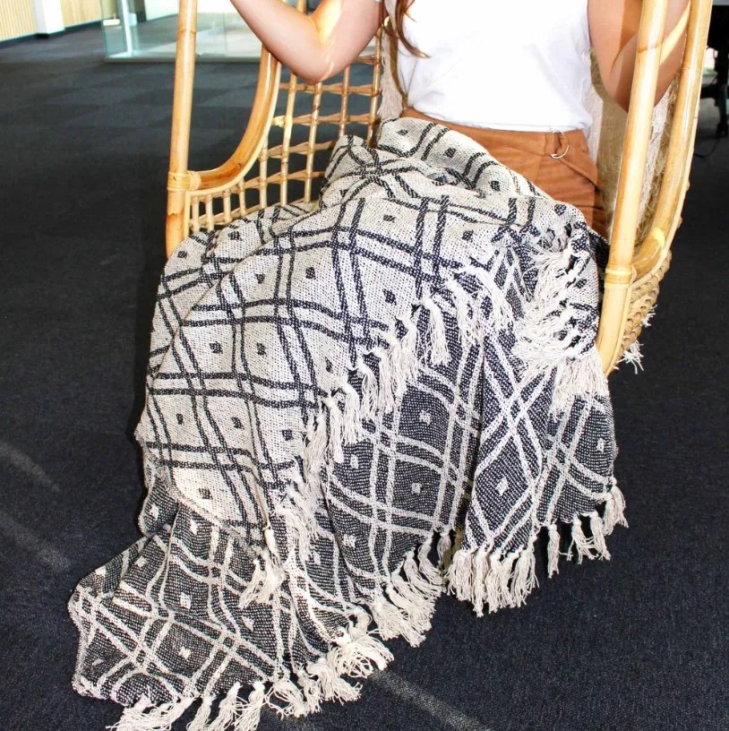 Boho Pohodlný Prehoz - 125 x 150 cm - Čierno-Béžová Regentská Sada 5 ks zvýhodnená cena