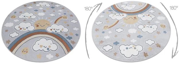Koberec BONO 8437 obláčiky / obloha, svetlosivý / krémový, kruh