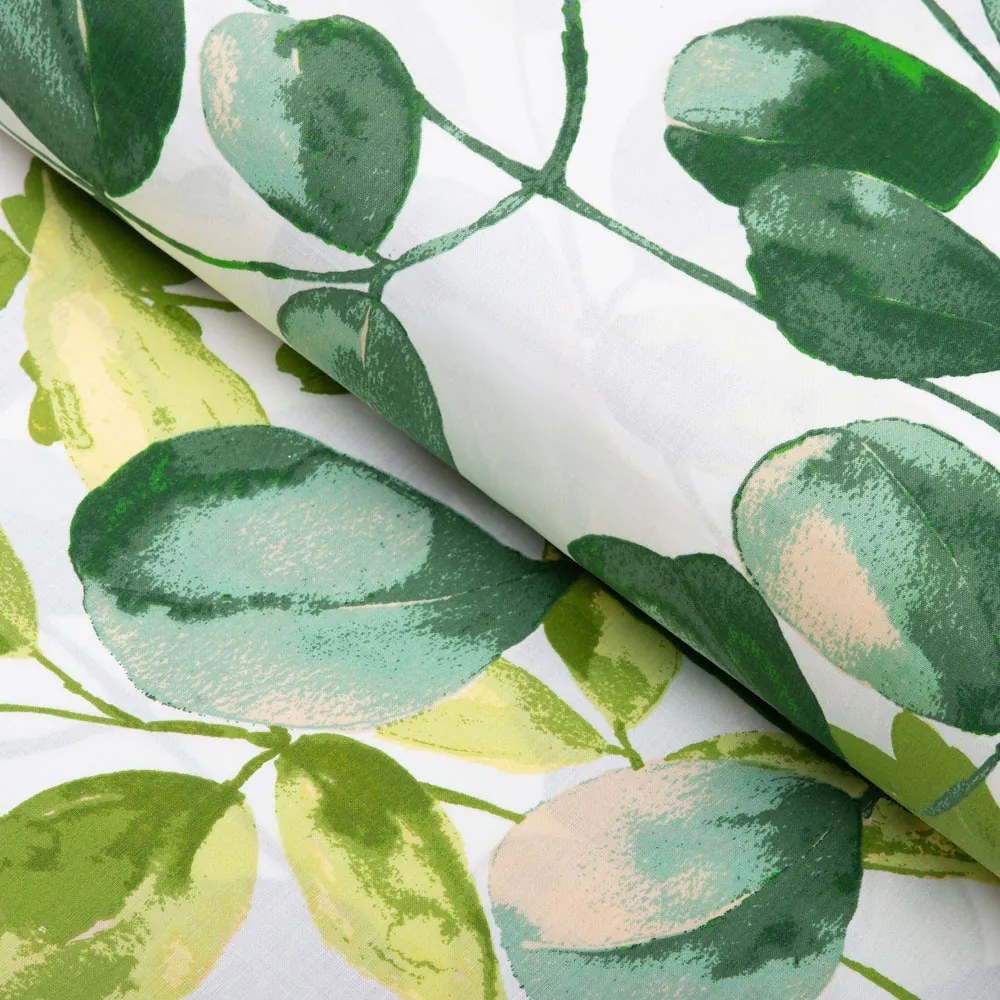Biante Bavlnený behúň na stôl Sandra SA-244 Zelený eukalyptus na bielom 35x140 cm