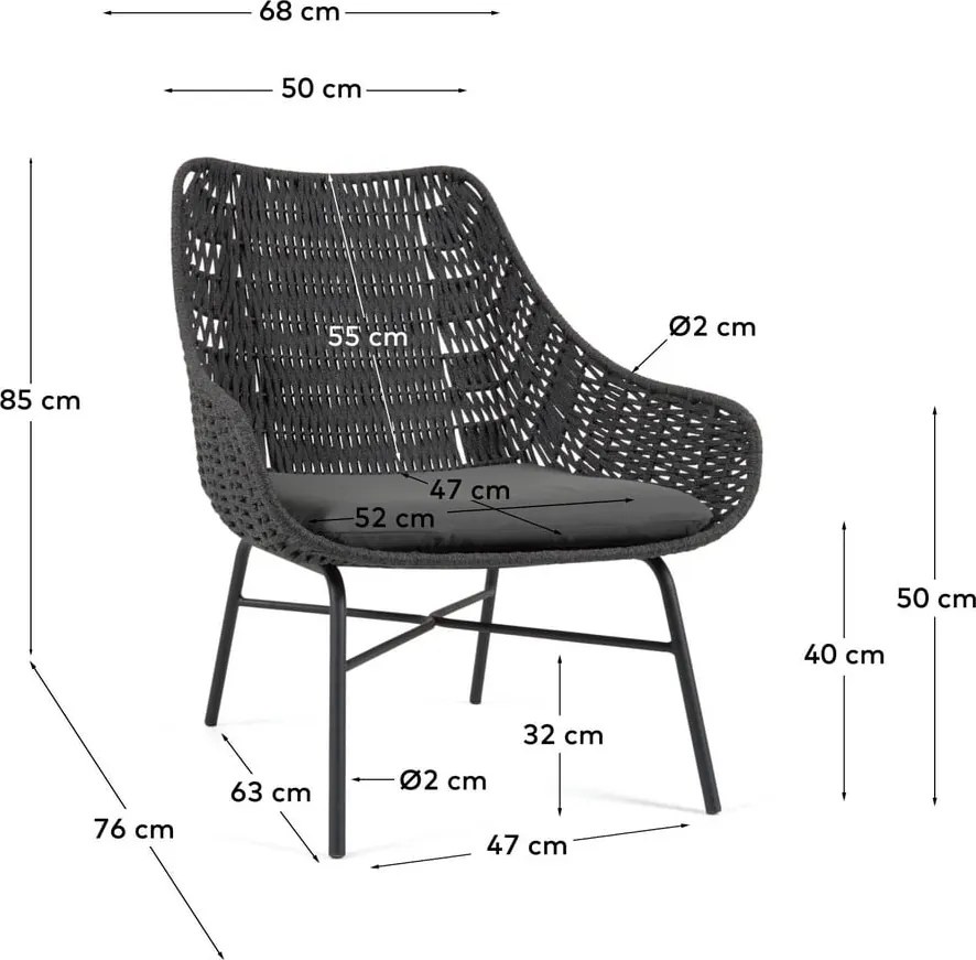 Čierne ručne pletené vonkajšie kreslo Kave Home Abeli