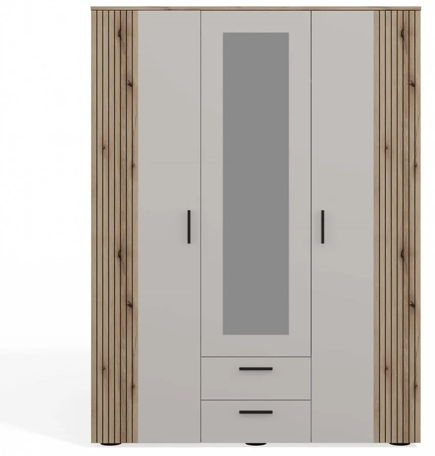 Šatníková skriňa so zrkadlom AVA 150 cm dub evoke/kašmírová