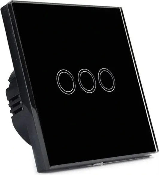 MILIO Sklenený dotykový vypínač trojitý - čierny