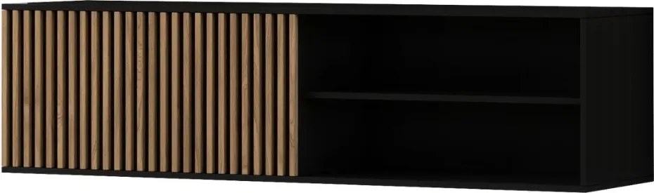 AKCIA Závesná TV skrinka MEORATI 150x40 cm, čierna/dub artisan II. akosť