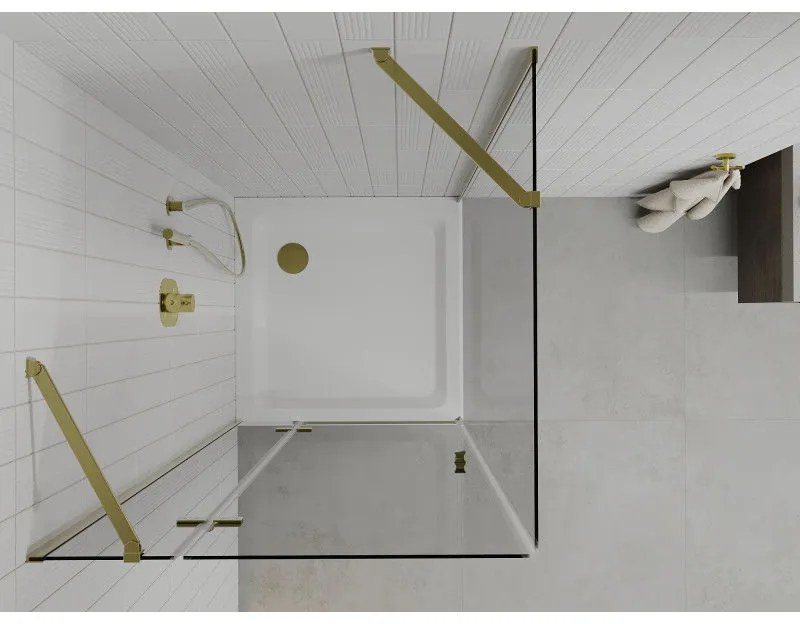 Mexen Roma, sprchovací kút 90 (dvere) x 90 (stena) cm, 6mm číre sklo, zlatý profil + slim sprchová vanička 5cm, 854-090-090-50-00-4010