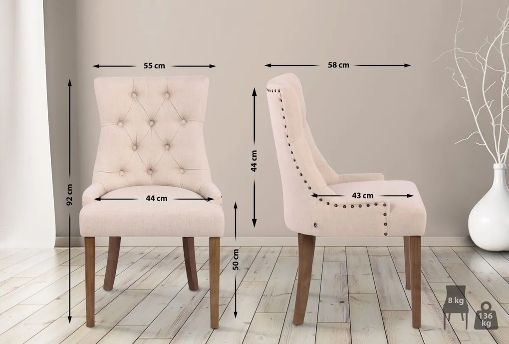 Jedálenská stolička Aberdeen - látka, drevené nohy antik svetlé - Krémová