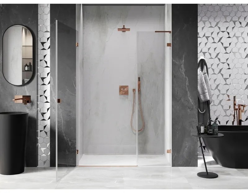 Mexen Lunar-B, L Otočné ľavé sprchové dvere 120 cm, 8mm číre sklo, ružové zlato profil, 832SL-120-050-60-00-L