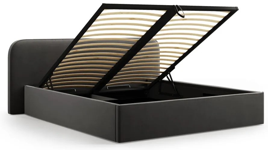 Čierna čalúnená dvojlôžková posteľ s úložným priestorom s roštom 160x200 cm Elizabeth – Micadoni
