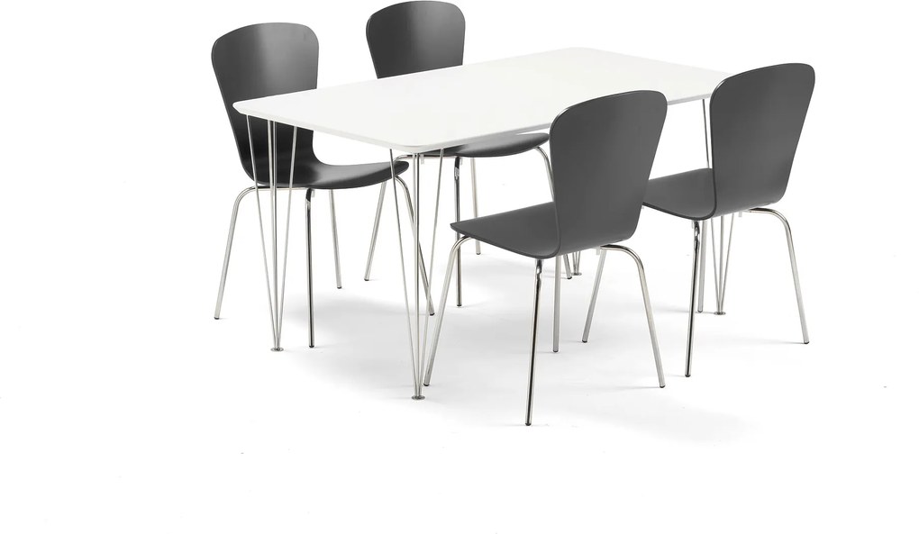 Jedálenská zostava: Stôl Zadie + 4 stoličky Milla, čierne