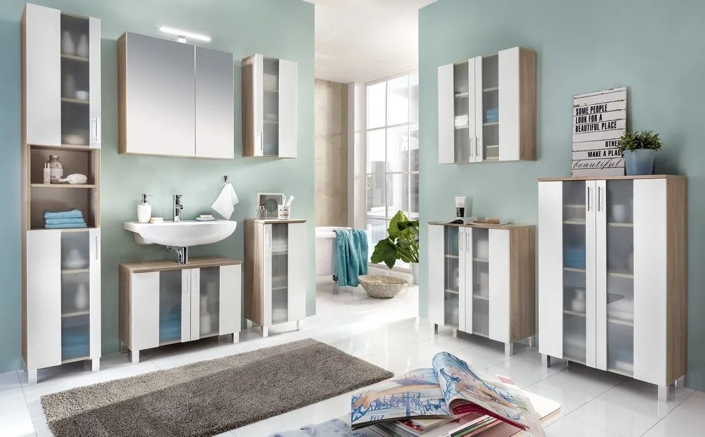 Kúpeľňová skrinka pod umývadlo Porto, dub sonoma/biela