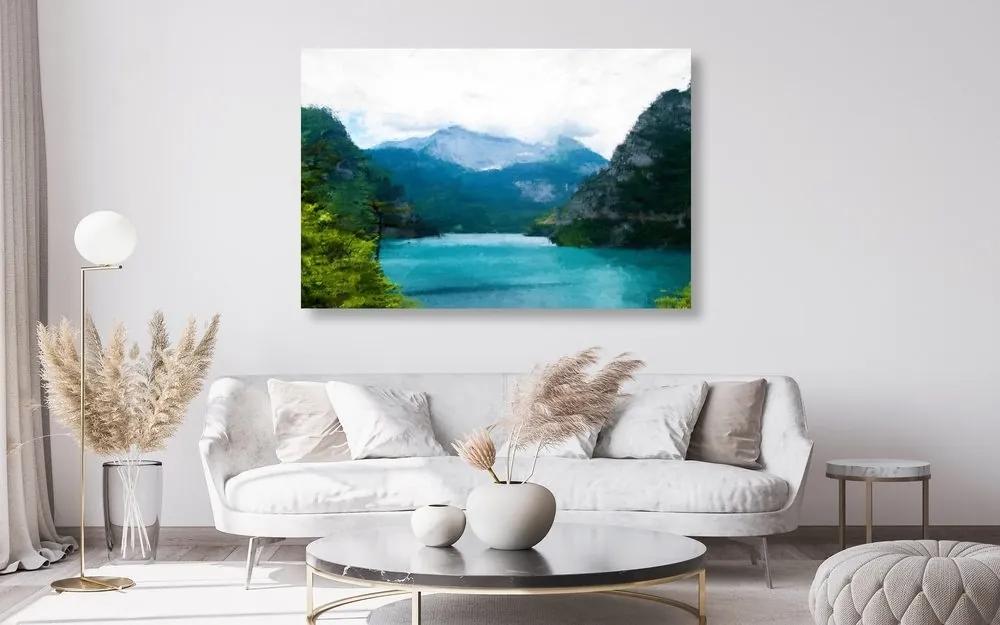 Obraz maľované horské jazero - 120x80