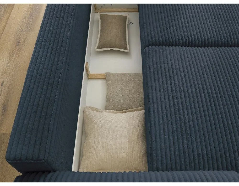 Tmavomodrá menčestrová rozkladacia pohovka 257 cm Lucien – Bobochic Paris