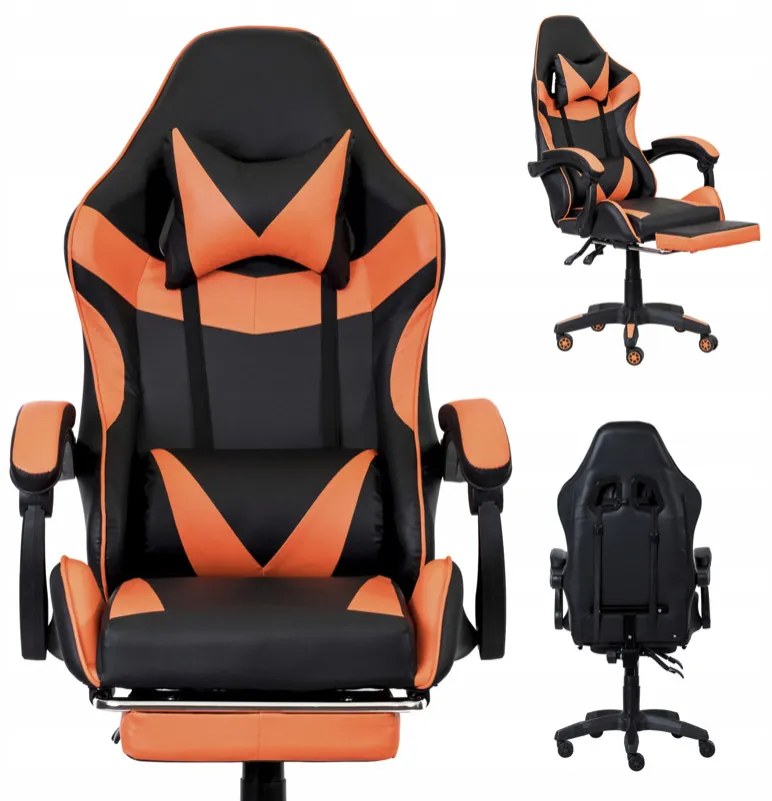 Ergonomická herná stolička CLASSIC s podnožkou oranžová