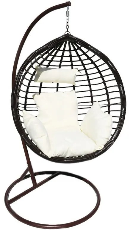 Závesné hojdacie kreslo MAUI EXTRA - hnedé + biele vankúše