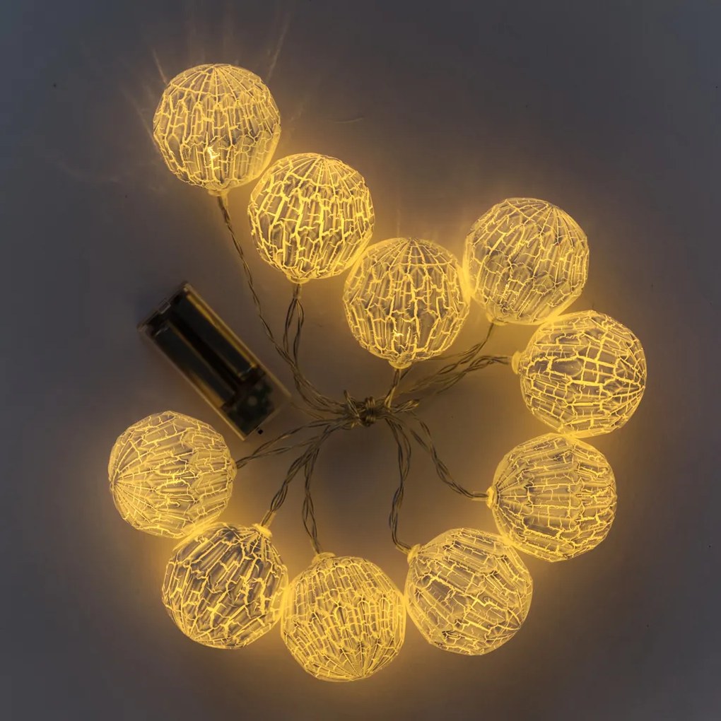 DECOLED LED světelný řetěz na baterie, 10 teple bílých diod, 1,8 m, koule