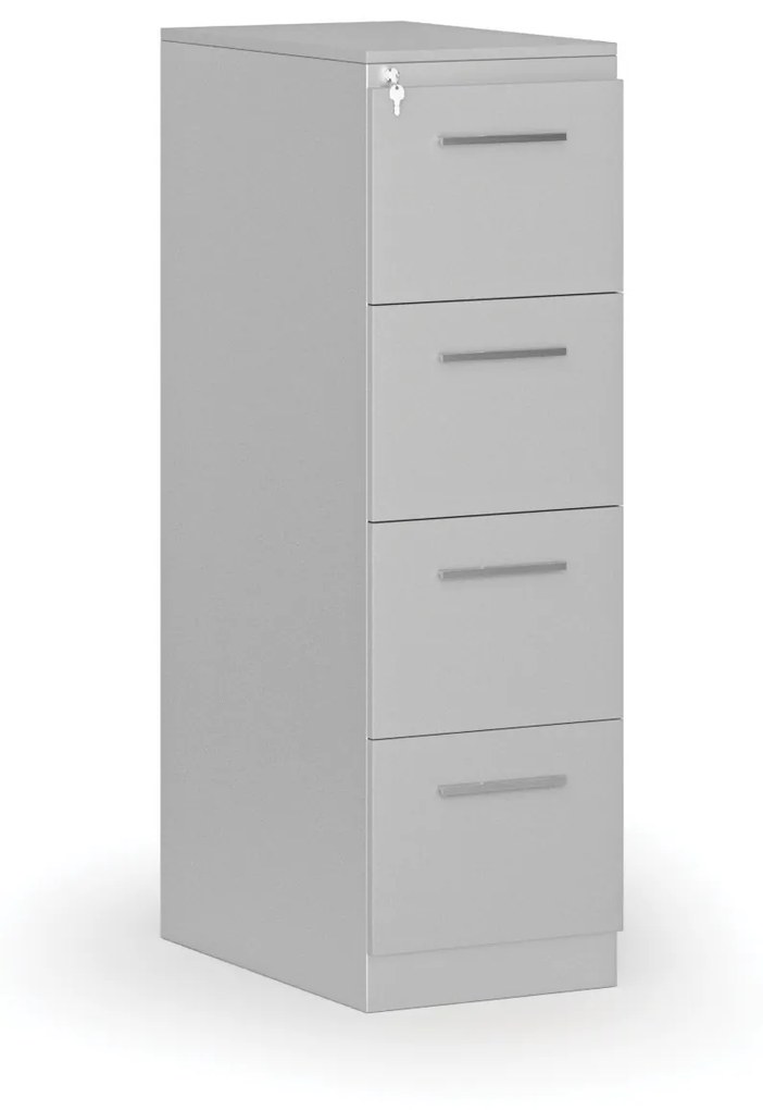 Kovová zásuvková kartotéka PRIMO s drevenými čelami A4, 4 zásuvky, sivá/sivá