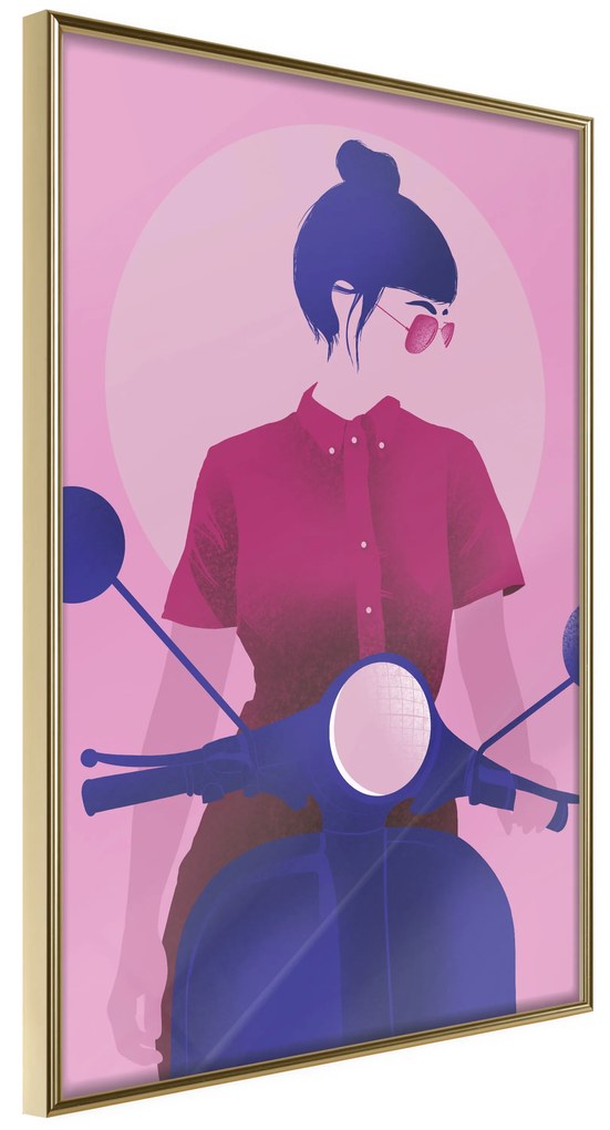 Artgeist Plagát - Girl on Scooter [Poster] Veľkosť: 30x45, Verzia: Zlatý rám s passe-partout