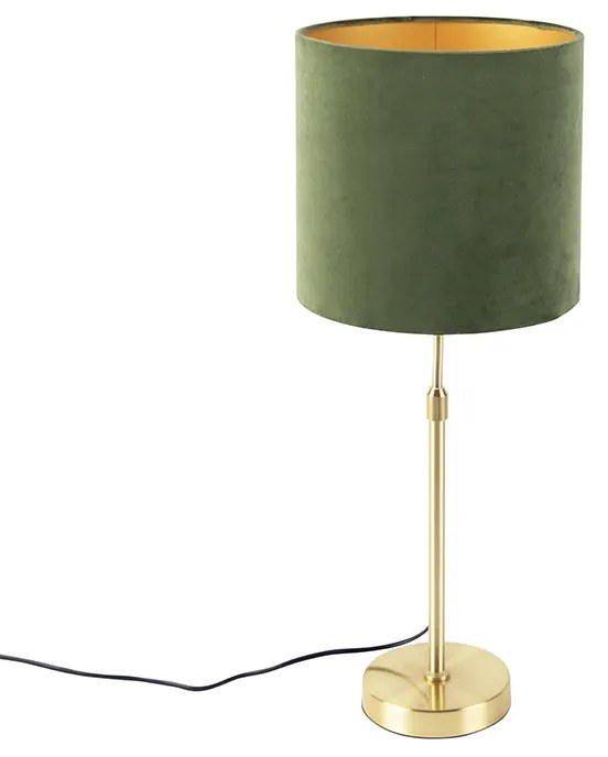 Stolová lampa zlatá / mosadz s velúrovým odtieňom zelená 25 cm - Parte