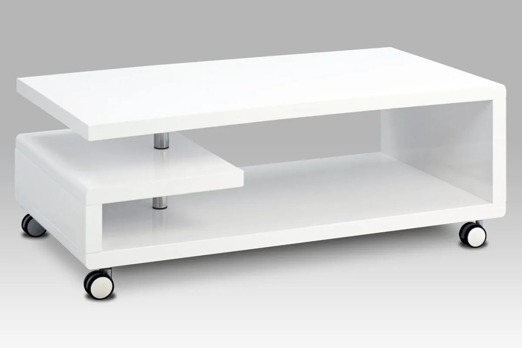 konferenčný stolík,115x60x45cm,biely vysoký lesk, pojazd