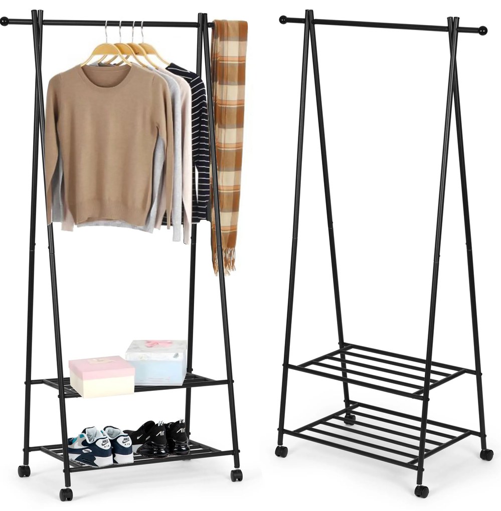 Wellhox Stojan na vešiaky na oblečenie s 2 policami na topánky