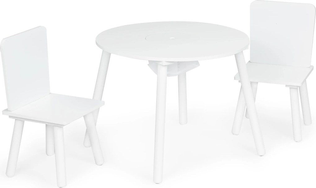 ECOTOYS detský stolík + 2 stoličky, biely skandinávsky set so sieťovým úložiskom