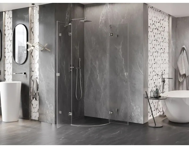 Mexen Lunar, polkruhový výklopný sprchový kút 70 x 70 cm, 8mm číre sklo, oceľový profil, 833-070L-070P-97-00