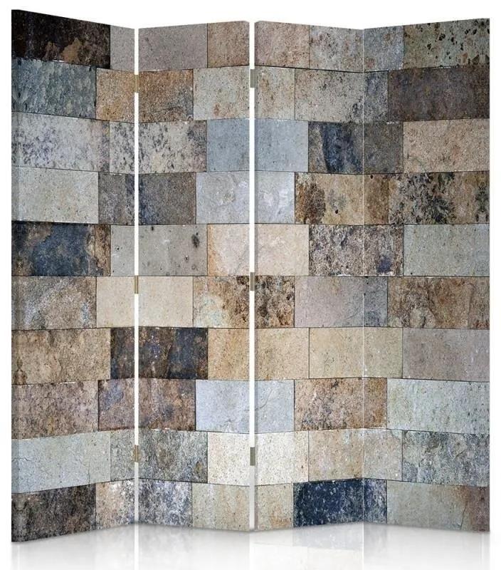 Ozdobný paraván, Mramorové cihly - 145x170 cm, štvordielny, klasický paraván