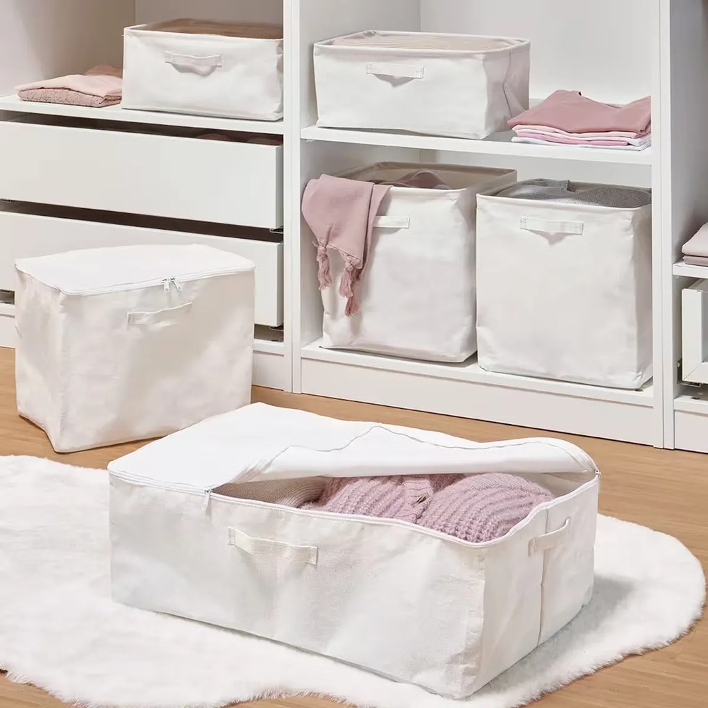 Zeller Present Úložný textilný box so zipsom na uloženie textilu CREAM, 60 × 39 × 18 cm