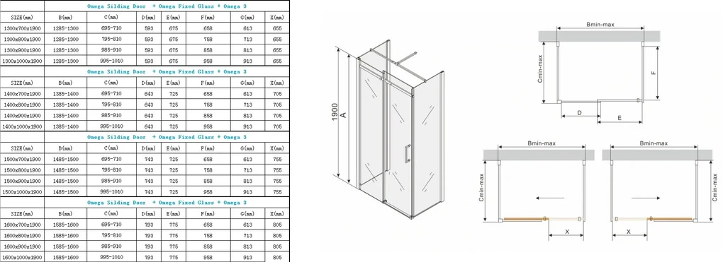 Mexen Omega, 3-stenný sprchovací kút s posuvnými dverami 160 (dvere) x 80 (stena) cm, 8mm číre sklo, chrómový profil, 825-160-080-03-00