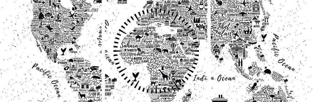 Obraz - Mapa z piktogramov (s hodinami) (90x30 cm)