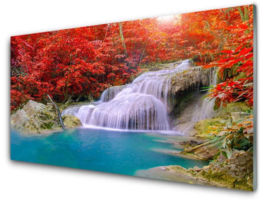 Sklenený obklad Do kuchyne Jesenné vodopád les 125x50 cm