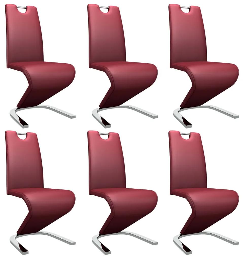 vidaXL Jedálenské stoličky, cikcakový tvar 6 ks, červené, umelá koža