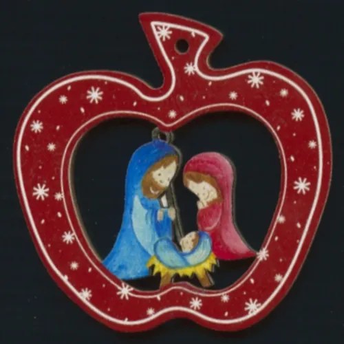 AMADEA Drevená ozdoba farebná jablko s betlehemom 6 cm