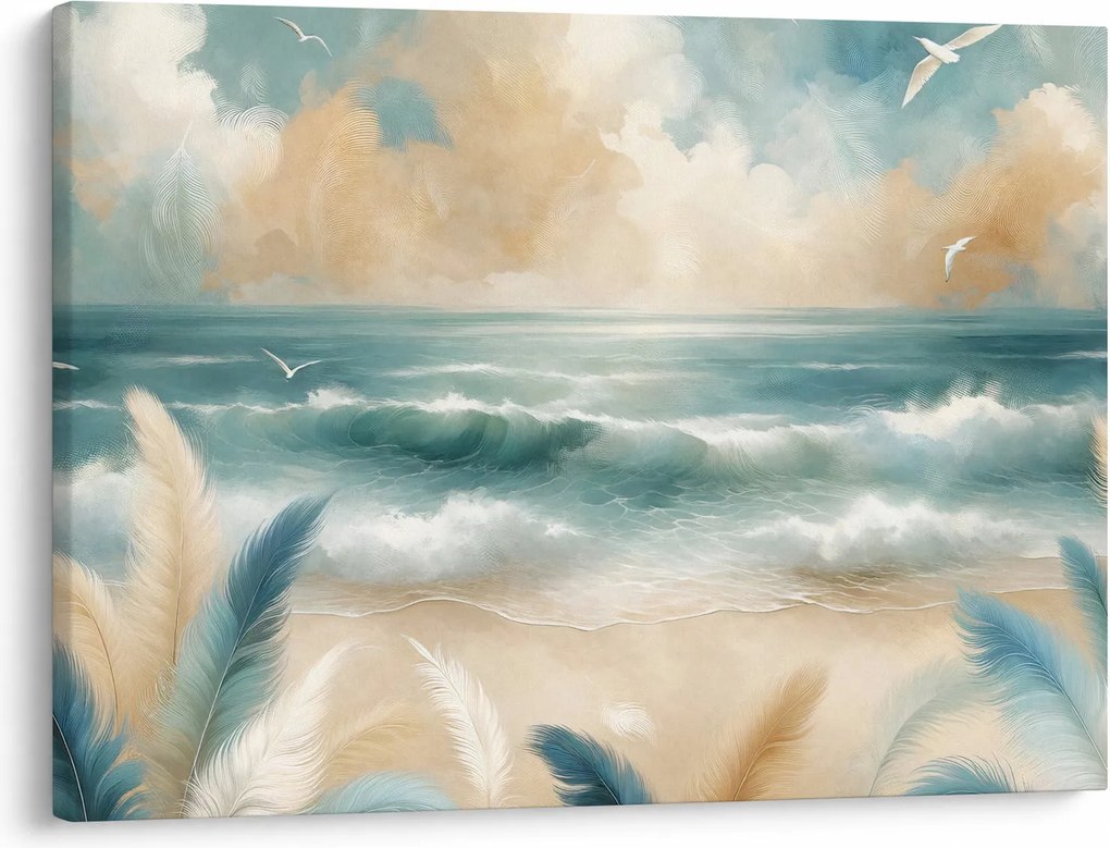 Obraz – Maľovaná pláž v jemných farbách (70x50 cm)