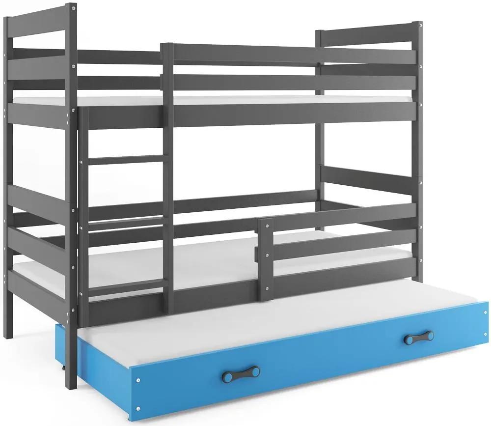Poschodová posteľ s prístelkou ERIK 3 - 200x90cm Grafitový - Modrý