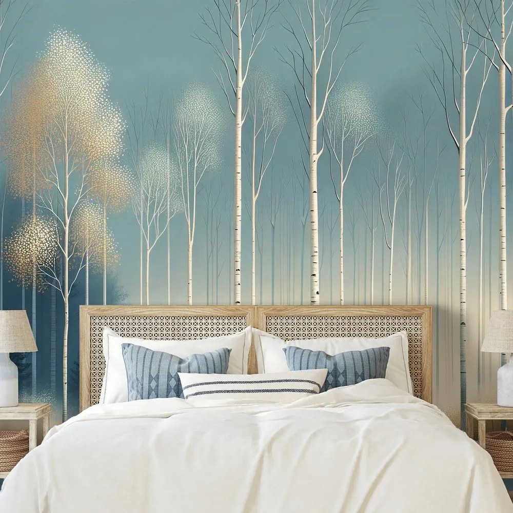 Tapeta zasnežený les v hmle