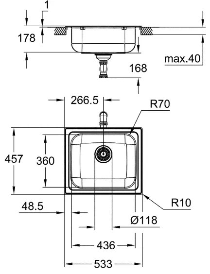 GROHE 31719SD0 - Nerezový kuchynský drez K200 533 × 457 mm