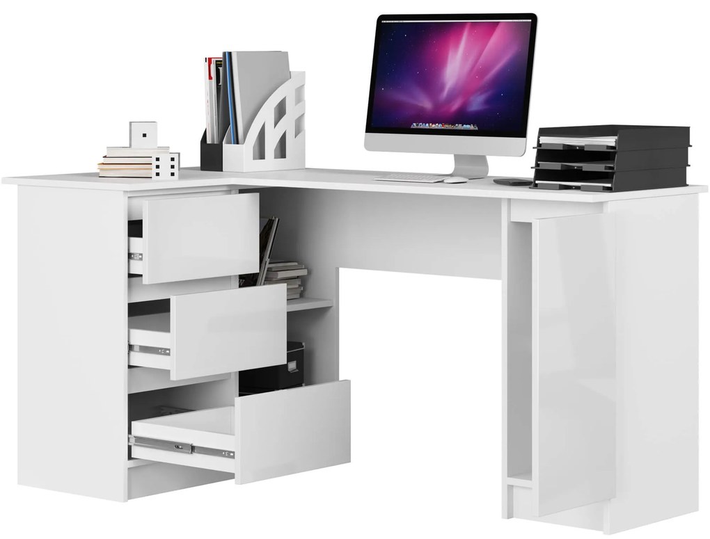 Rohový písací stôl B20 155 bílý lesk levý