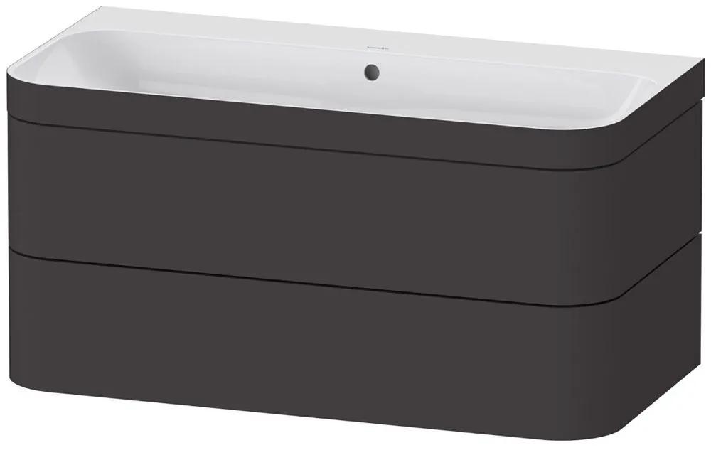DURAVIT Happy D.2 Plus c-bonded závesná skrinka s nábytkovým umývadlom bez otvoru, 2 zásuvky, 975 x 490 x 480 mm, grafit super matná, HP4638N8080