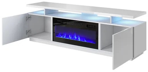 TV skrinka Aniceto s krbom, Osvetlenie: osvetlenie LED, Farby: grafit / grafit lesk, Krb: čierny