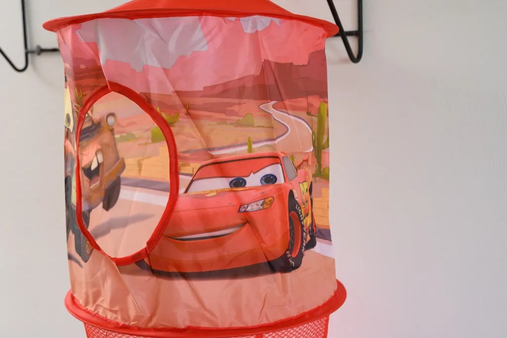 Detský závesný kôš na hračky AUTA, červený