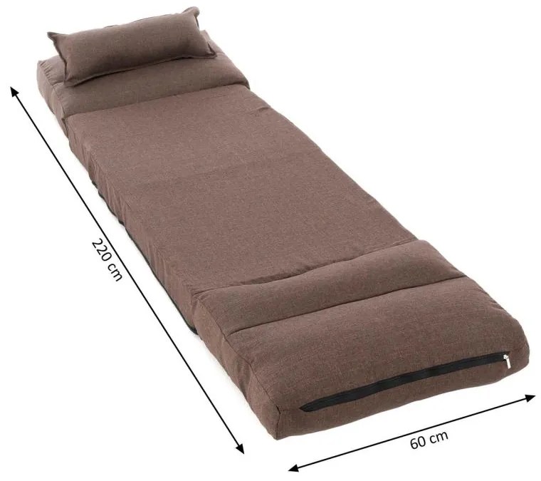 Pohodlné rozkladacie kreslo, 220 x 60 x 14 cm, hnedá