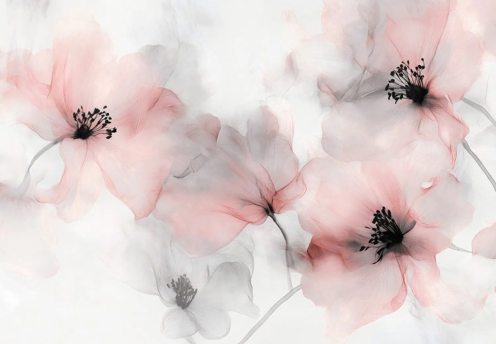 Fototapeta - Ružovo-šedé jemné kvety (147x102 cm)