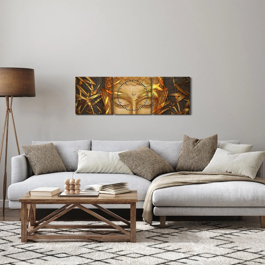 Obraz - Zlatý Budha (s hodinami) (90x30 cm)