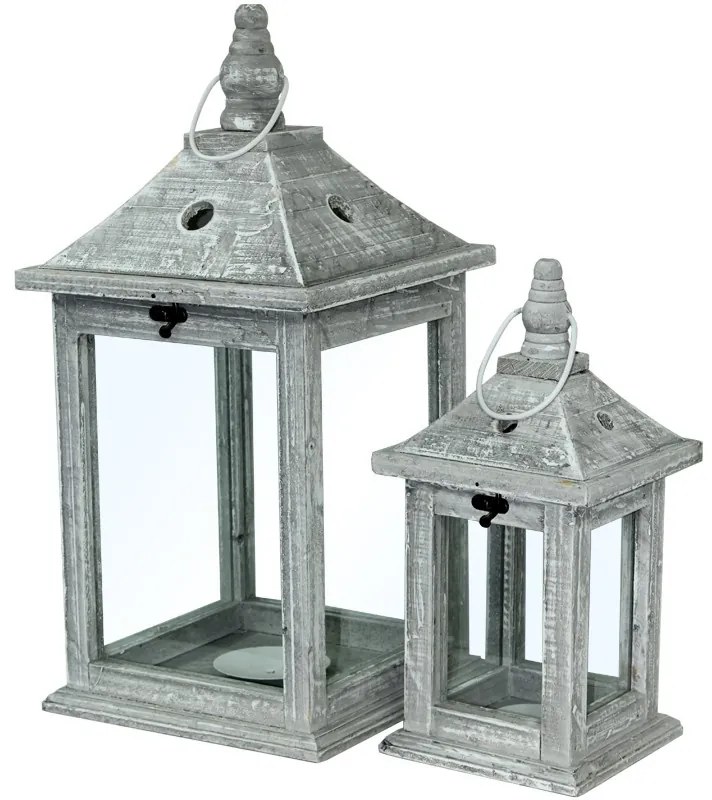lampáš drevený šedá patina cena za 2ks 45x22x22cm, 30x15x15cm