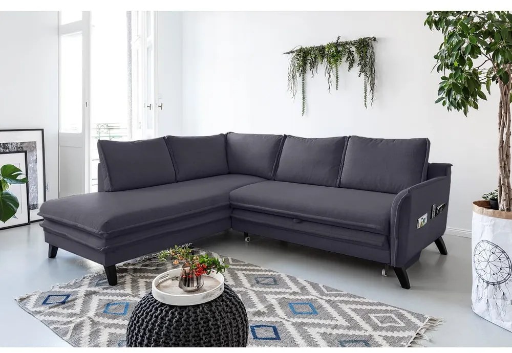 Antracitovosivá rozkladacia rohová pohovka Miuform Charming Charlie L, ľavý roh